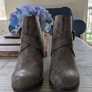 Grey Faux Leather Ankle Booties